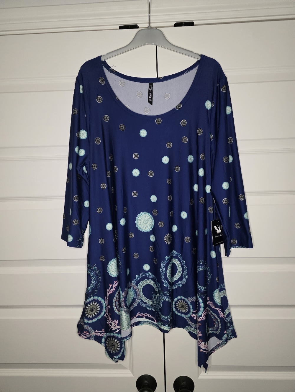 NWT White Mark Womens 2XL Blue Erie Tunic Top - 3/4 Sleeve - Pockets